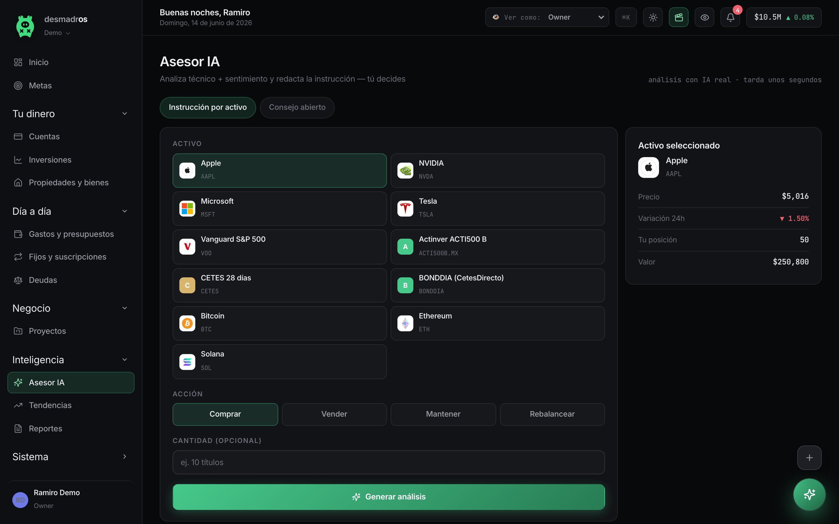 Asesor con inteligencia artificial